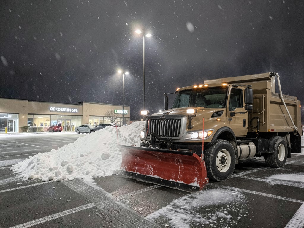 Commercial parking lot plowed before opening