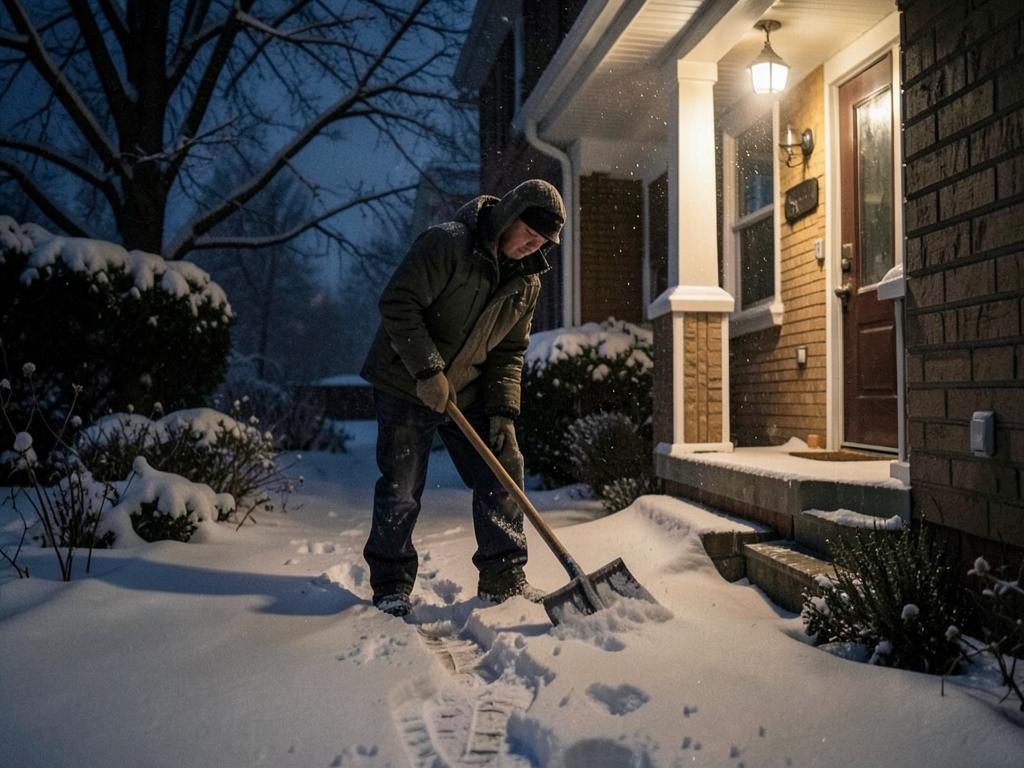 Residential walkway and front steps shoveled