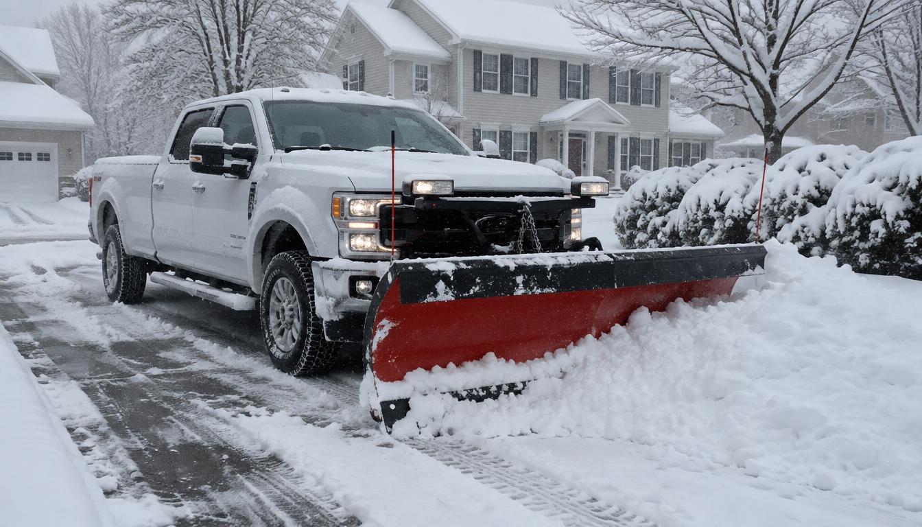 Plow truck clearing a residential driveway